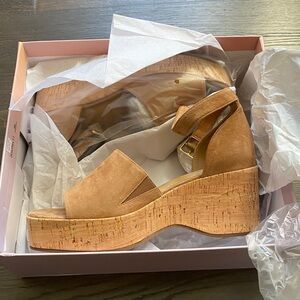 Lisa Vicky Laud Platform Wedge Sandals Cognac Brown Ankle Strap Suede Cork Boho